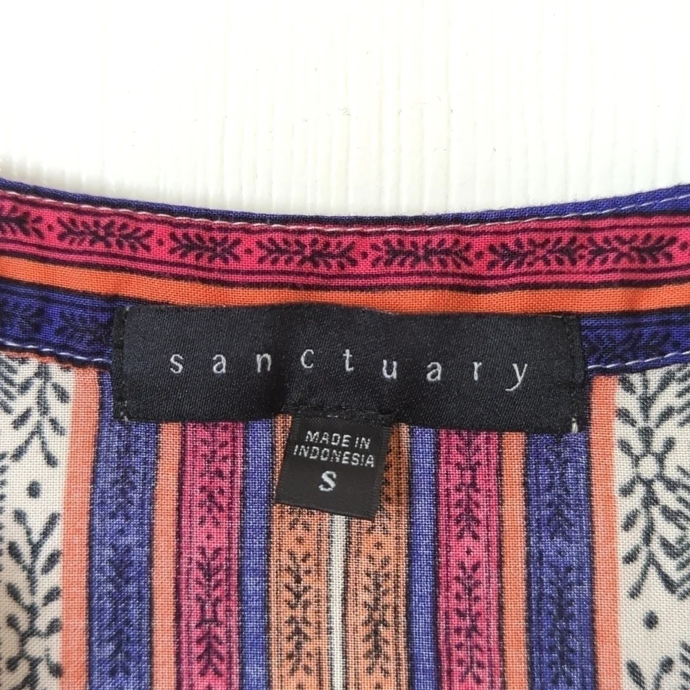 Sanctuary Bohemian Printed Sleeveless V-neck Mini Shift Dress Beige Small - Picture 5 of 10